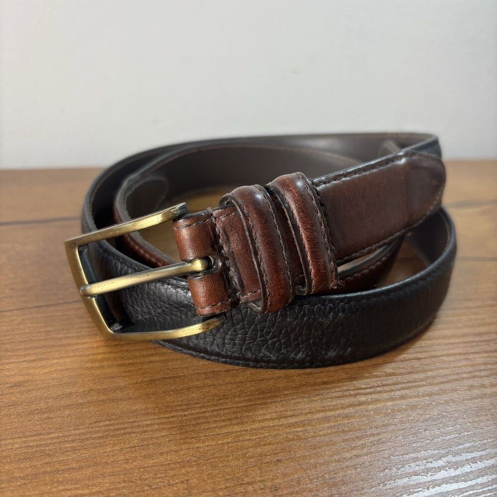 Allen Edmonds Belt 36 Italian Calfskin Brown Black Made in USA Leather 2 Tone